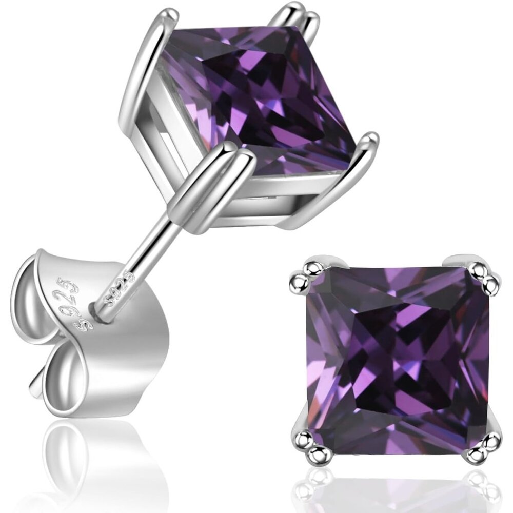 Womens Purple Cubic Zirconia 18K White Gold Plated 925 Sterling Silver Earrings